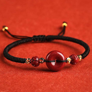 Buddha Gift Handmade Lotus Cinnabar Peace Buckle Blessing Braid Bracelet