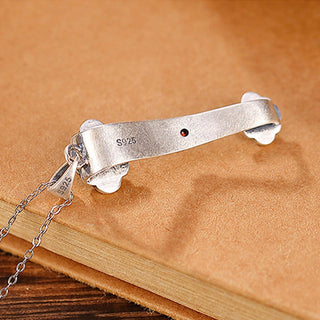 Buddha Gift 925 Sterling Silver Red Agate Cyan Jade Auspicious Clouds Ruyi Handle Blessing Necklace Pendant