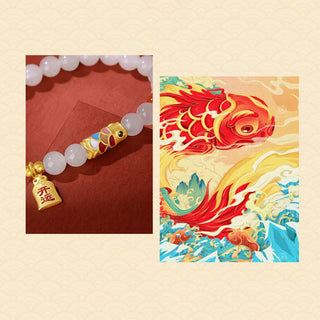 Buddha Gift 925 Sterling Silver Hetian White Jade Red Agate Koi Fish Luck Happiness Bracelet