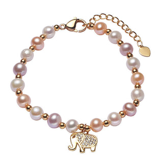 Buddha Gift 18K Gold Plated Pearl Elephant Zircon Charm Sincerity Bracelet