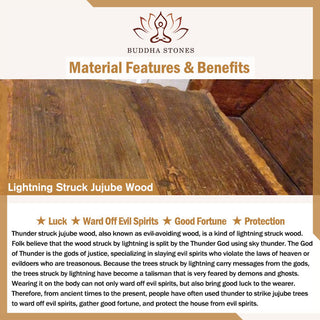 Buddha Gift Lightning Struck Jujube Wood Taoist Five Thunder Order Luck Protection Necklace Pendant