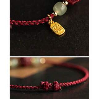 Buddha Gift Natural Cinnabar Chinese Zodiac Hetian Jade Fu Character Luck Rope Bracelet