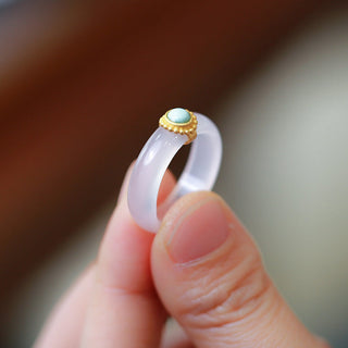 Buddha Gift White Agate Cyan Jade Turquoise Red Agate Luck Protection Ring