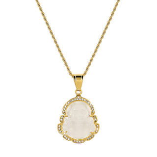 Buddha Gift 18K Gold Filled Laughing Buddha Jade Luck Necklace Chain Pendant