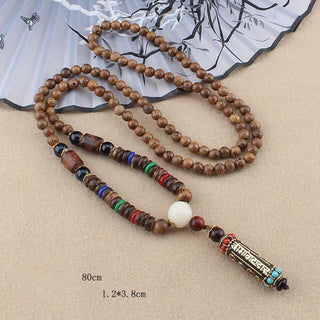 Buddha Gift Tibetan Om Mani Padme Hum Dzi Bead Wenge Wood Necklace Pendant