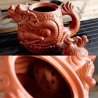 Buddha Gift Vintage Dragon Phoenix Ceramic Teapot