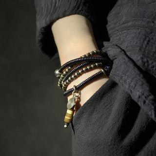 Buddha Gift Ebony Wood Dzi Bead Copper Peace Couple Bracelet Necklace Pendant