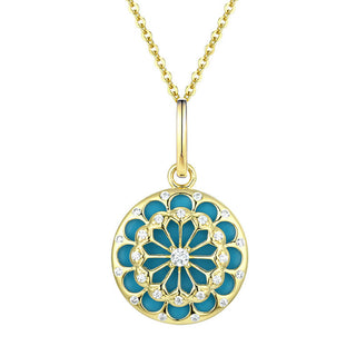 Buddha Gift 925 Sterling Silver Round Turquoise Zircon Protection Strength Necklace Pendant