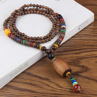 Buddha Gift Tibetan Wenge Wood Bodhi Seed Agate Balance Peace Necklace Pendant
