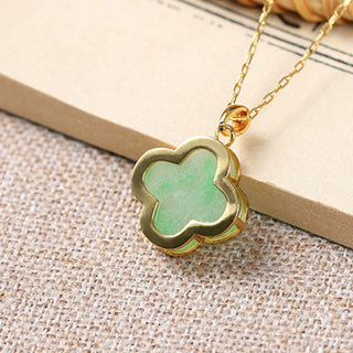 Buddha Gift Four Leaf Clover Jade Pattern Luck Necklace Pendant