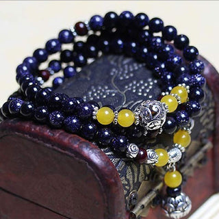 Buddha Gift Blue Sandstone Wealth Charm Bracelet Mala