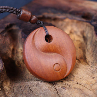 Buddha Gift Lightning Struck Jujube Wood Yin Yang Luck Protection Necklace Pendant