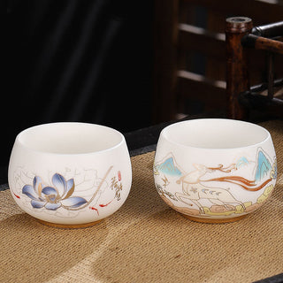 Buddha Gift Dragon Cicada Bamboo Deer Crane Lotus Plum Flower Ceramic Teacup Kung Fu Tea Cup Bowl 185ml
