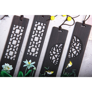 Buddha Gift Green Lotus Bamboo Oriole Ebony Wood Bookmarks With Gift Box