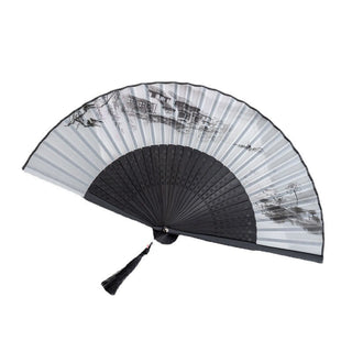 Buddha Gift Mountains Plum Blossom Lotus Magpie Bamboo Leaves Handheld Silk Bamboo Folding Fan 22.5cm