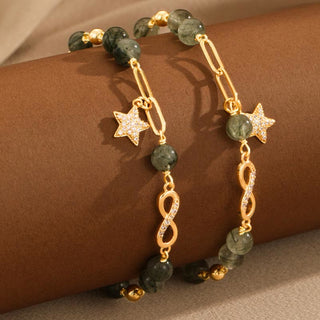 Buddha Gift 14K Gold Green Rutilated Quartz Möbius Loop Eternal Love Star Protection Bracelet