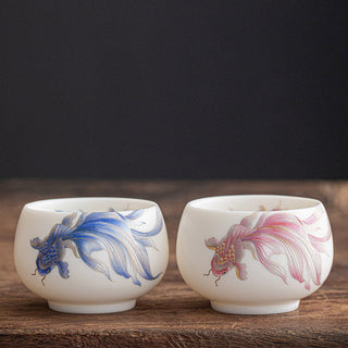 Buddha Gift Koi Fish White Porcelain Ceramic Teacup Kung Fu Tea Cup