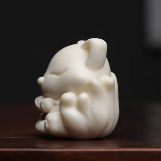 Buddha Gift Mini Nine Tailed Fox Ivory Fruit Sandalwood Green Sandalwood Blessing Decoration