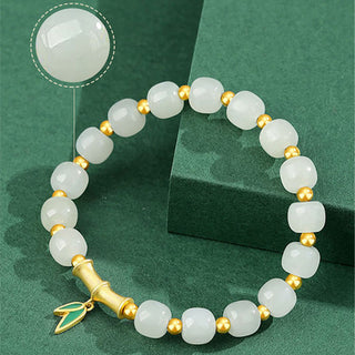 Buddha Gift 925 Sterling Silver Hetian White Jade Bamboo Luck Bracelet