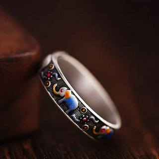 Buddha Gift Colorful Elephant Carved Strength Adjustable Ring
