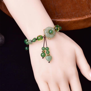 Buddha Gift Natural Green Jade Luck Dangling Flower Bracelet