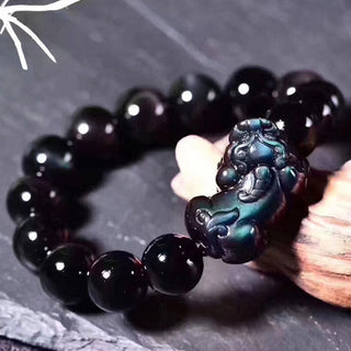 Buddha Gift FengShui PiXiu Rainbow Obsidian Luck Bracelet