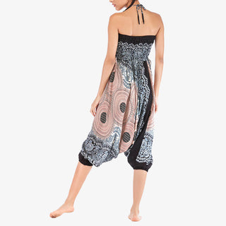 Buddha Gift Two Style Wear Round Geometric Pattern Loose Smocked Harem Trousers Jumpsuit High Waist Women's Yoga Pants