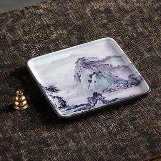 Buddha Gift Mountain Lake Flower Leaf Healing Ceramic Plate Tray Stick Incense Burner Decoration