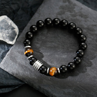 Buddha Gift Natural Black Obsidian Tiger Eye Strength Fulfillment Bracelet