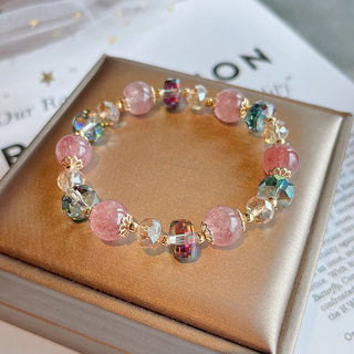 Buddha Gift Natural Strawberry Quartz Colorful Crystal Positive Bracelet