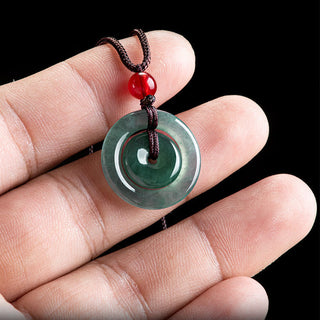 Buddha Gift Green Jade Double Peace Buckle Abundance Necklace Pendant