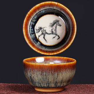 Buddha Gift 12 Chinese Zodiac Pattern Ceramic Teacup Kung Fu Jian Chinese Zhan Tea Cup 73ml