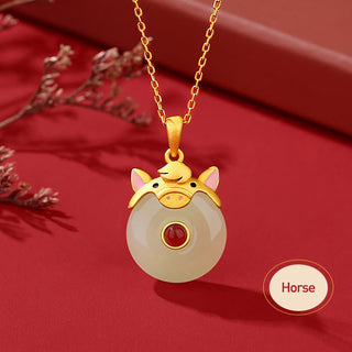 Buddha Gift 925 Sterling Silver Hetian Jade Chinese Zodiac Year of the Dragon Red Agate Luck Protection Necklace Pendant (Extra 30% Off | USE CODE: FS30)