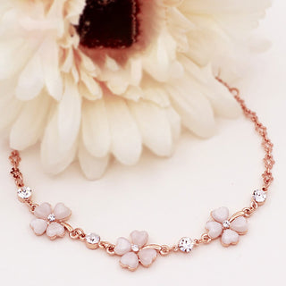 Buddha Gift Pink Crystal Four Leaf Clover Love Chain Bracelet