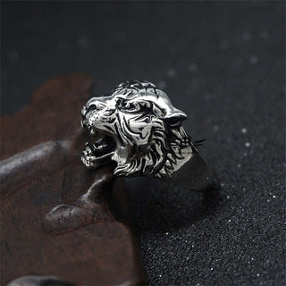 Buddha Gift Men's Animal Tiger Head Titanium Steel Balance Calm Punk Rock Biker Ring