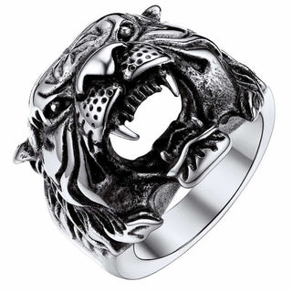Buddha Gift Men's Animal Tiger Head Titanium Steel Balance Calm Punk Rock Biker Ring