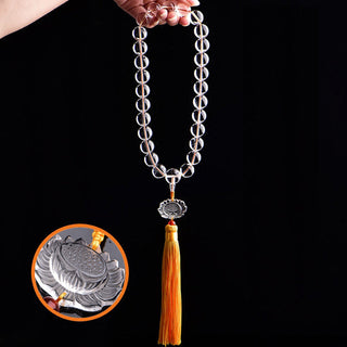 Buddha Gift Natural White Crystal Lotus Wrist Mala Meditation Tassels Pocket Mala Car Decoration