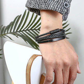 Buddha Gift Leather Multi-Layer Titanium Steel Balance Braided Magnetic Buckle Bracelet