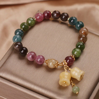 Buddha Gift Natural Colorful Tourmaline Flower Bead Love Bracelet
