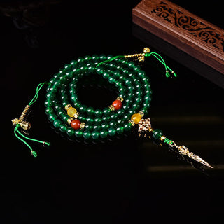 Buddha Gift 108 Beads Natural Green Agate Success Bracelet Mala