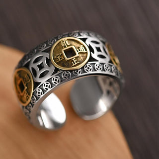 Buddha Gift Five-Emperor Coins Balance Adjustable Ring