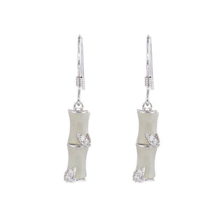 Buddha Gift 925 Sterling Silver Hetian Jade Chrysoberyl Cat Eye Red Agate Bamboo Luck Drop Earrings