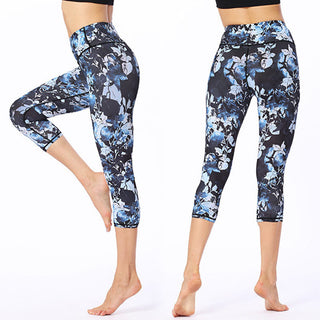 Buddha Gift Leaves Butterfly Print Sports Yoga Cropped Leggings Women's Yoga Capri Pants