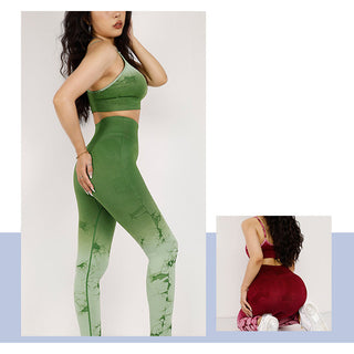 Buddha Gift 2Pcs Simple Tie Dye Print Crop Tank Top High Waist Pants Sports Gym Outfits Women's Yoga Sets