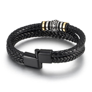Buddha Gift Leather Layered Titanium Steel Balance Braided Bracelet