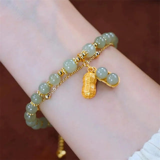 Buddha Gift Jade Leaf Ginkgo Tulip Peanut Fu Character Luck Beaded Bracelet