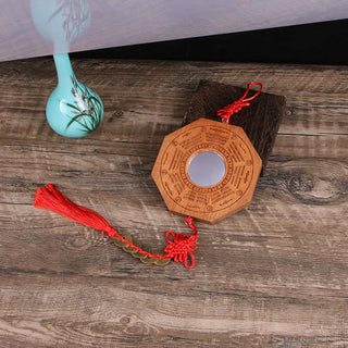 Buddha Gift Feng Shui Bagua Map Peach Wood Five-Emperor Coins Chinese Knotting Balance Energy Map Mirror