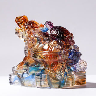 Buddha Gift Feng Shui Dragon Turtles Handmade Liuli Crystal Art Piece Protection Home Office Decoration