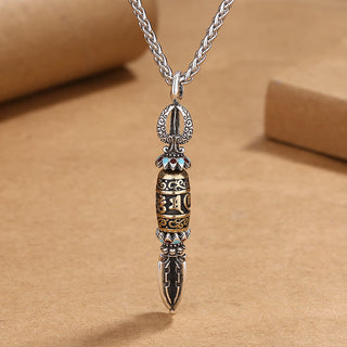 Buddha Gift Tibetan Om Mani Padme Hum Protection Wealth Rotatable Necklace Pendant