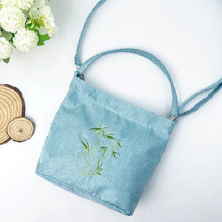 Buddha Gift Embroidery Wisteria Plum Lotus Cherry Blossom Cotton Linen Canvas Tote Crossbody Bag Shoulder Bag Handbag